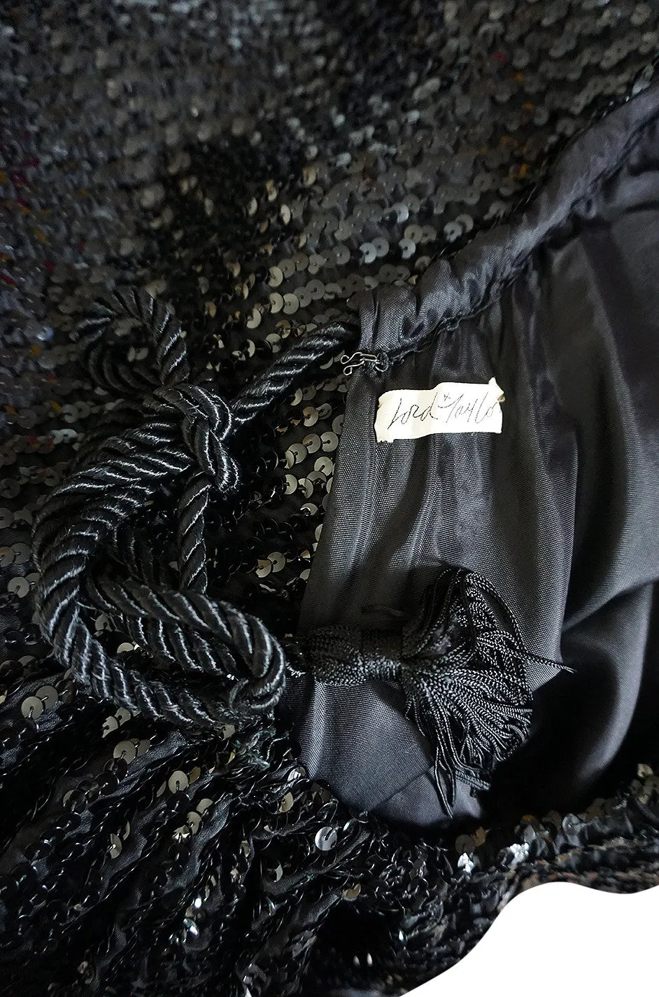 1970s Lord & Taylor Glossy Black Sequin Poncho