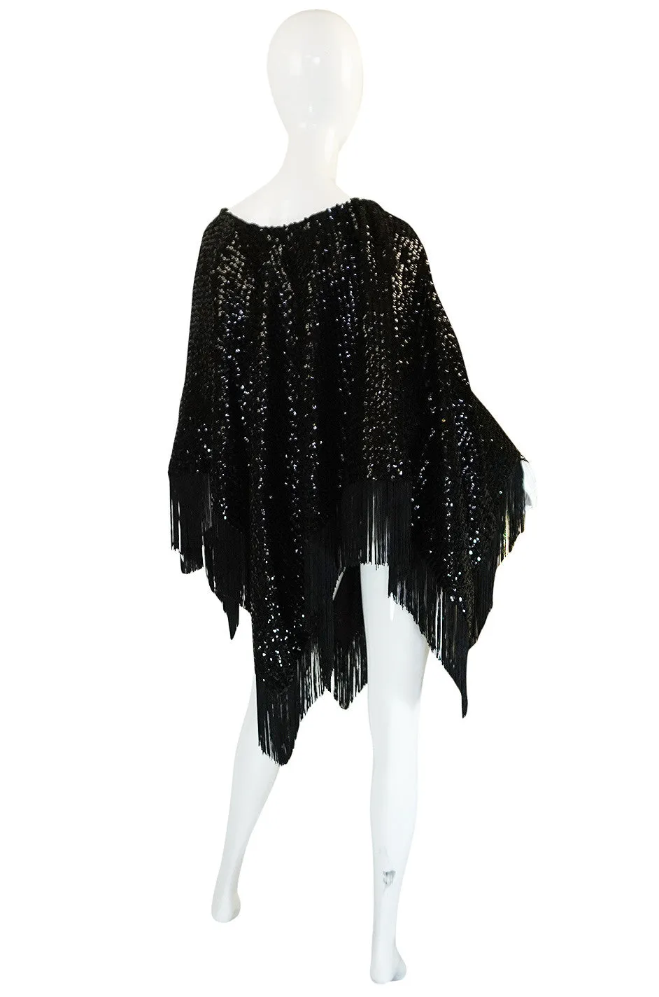 1970s Lord & Taylor Glossy Black Sequin Poncho