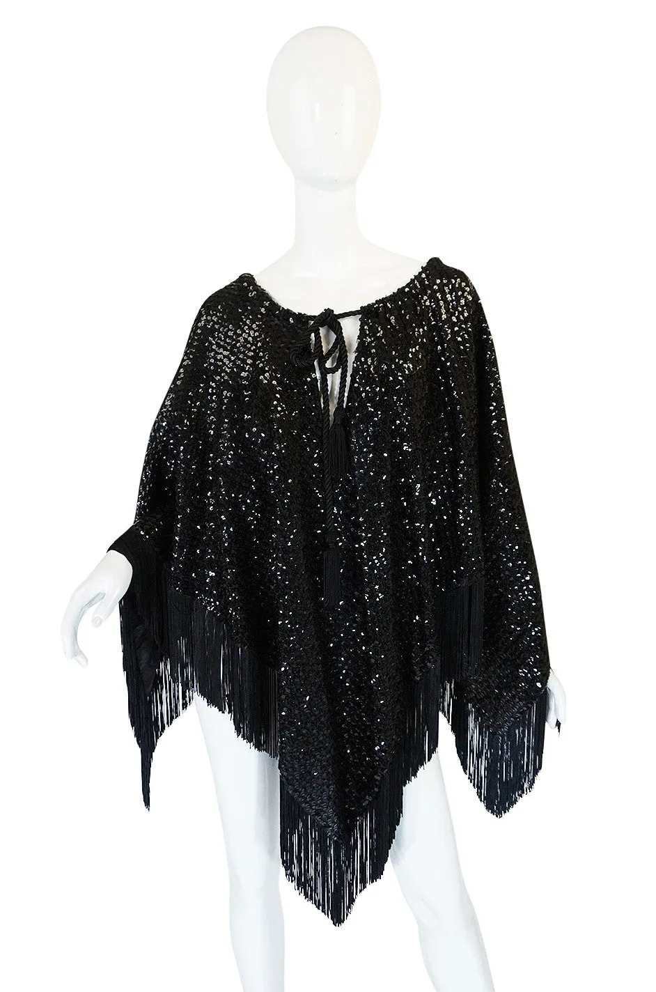 1970s Lord & Taylor Glossy Black Sequin Poncho