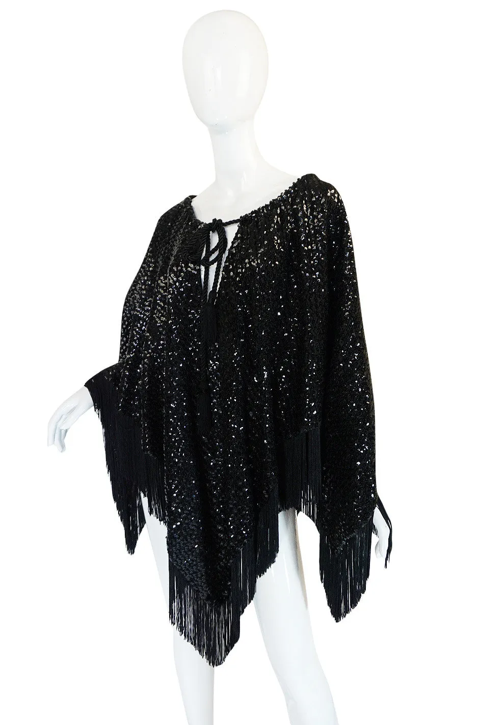 1970s Lord & Taylor Glossy Black Sequin Poncho