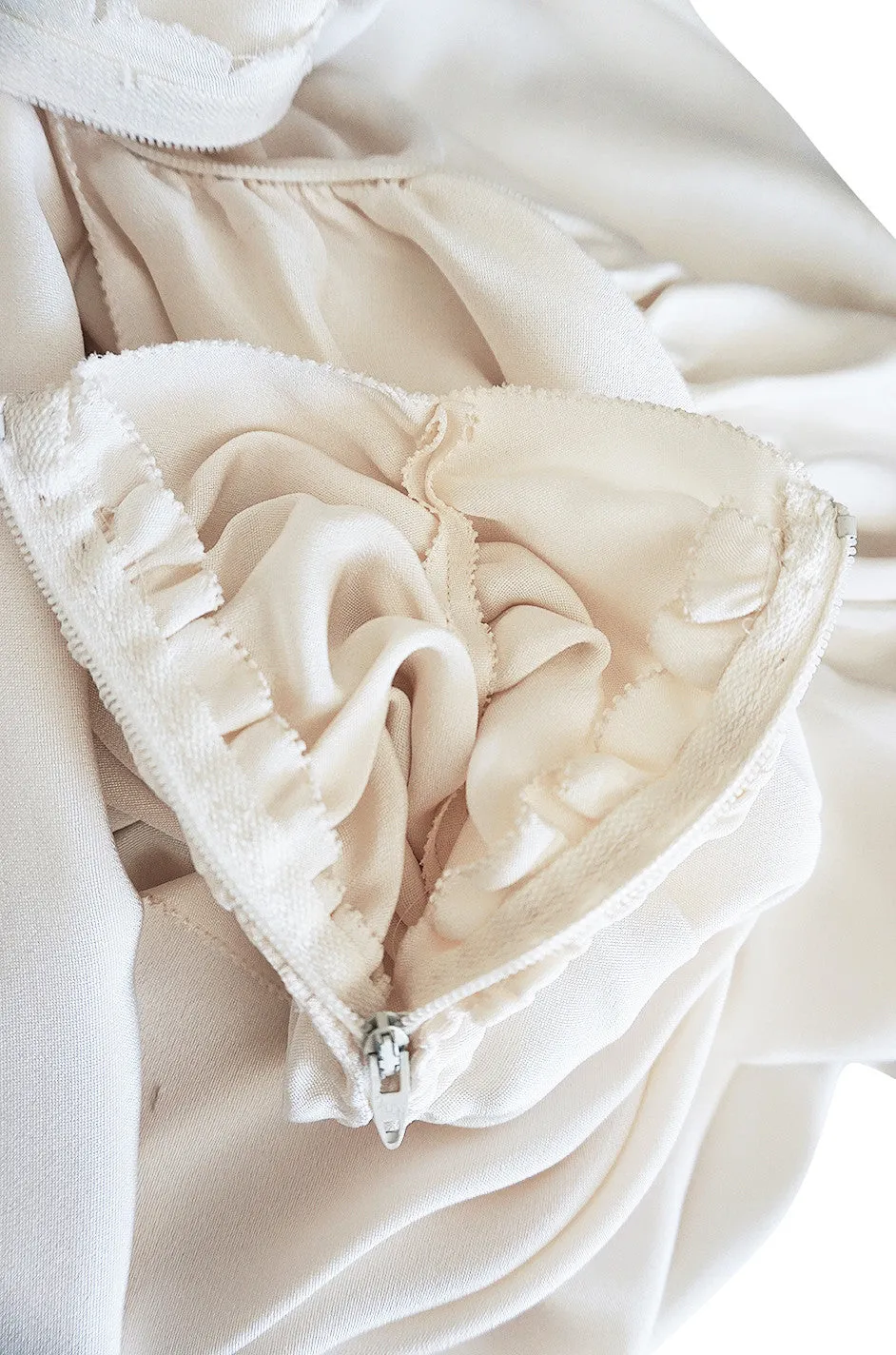 1980s Ivory Silk Dress with Couture Level Finishes