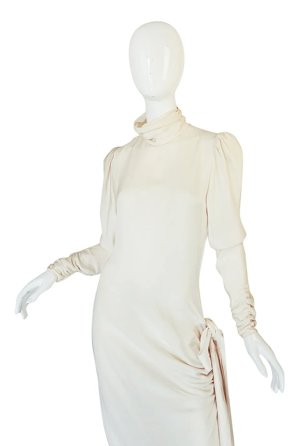 1980s Ivory Silk Dress with Couture Level Finishes