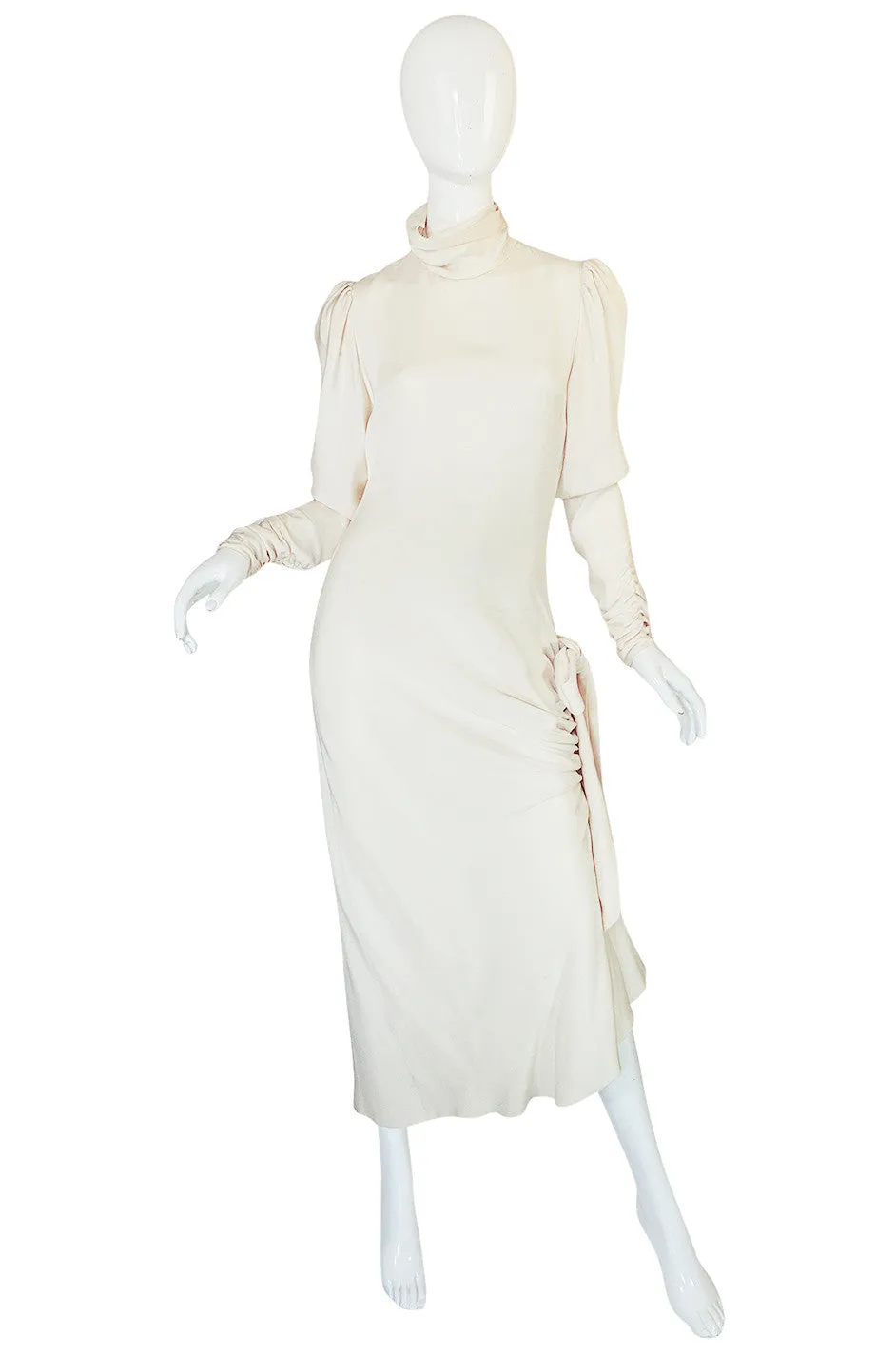 1980s Ivory Silk Dress with Couture Level Finishes