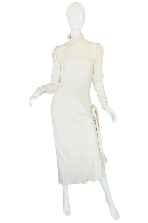 1980s Ivory Silk Dress with Couture Level Finishes