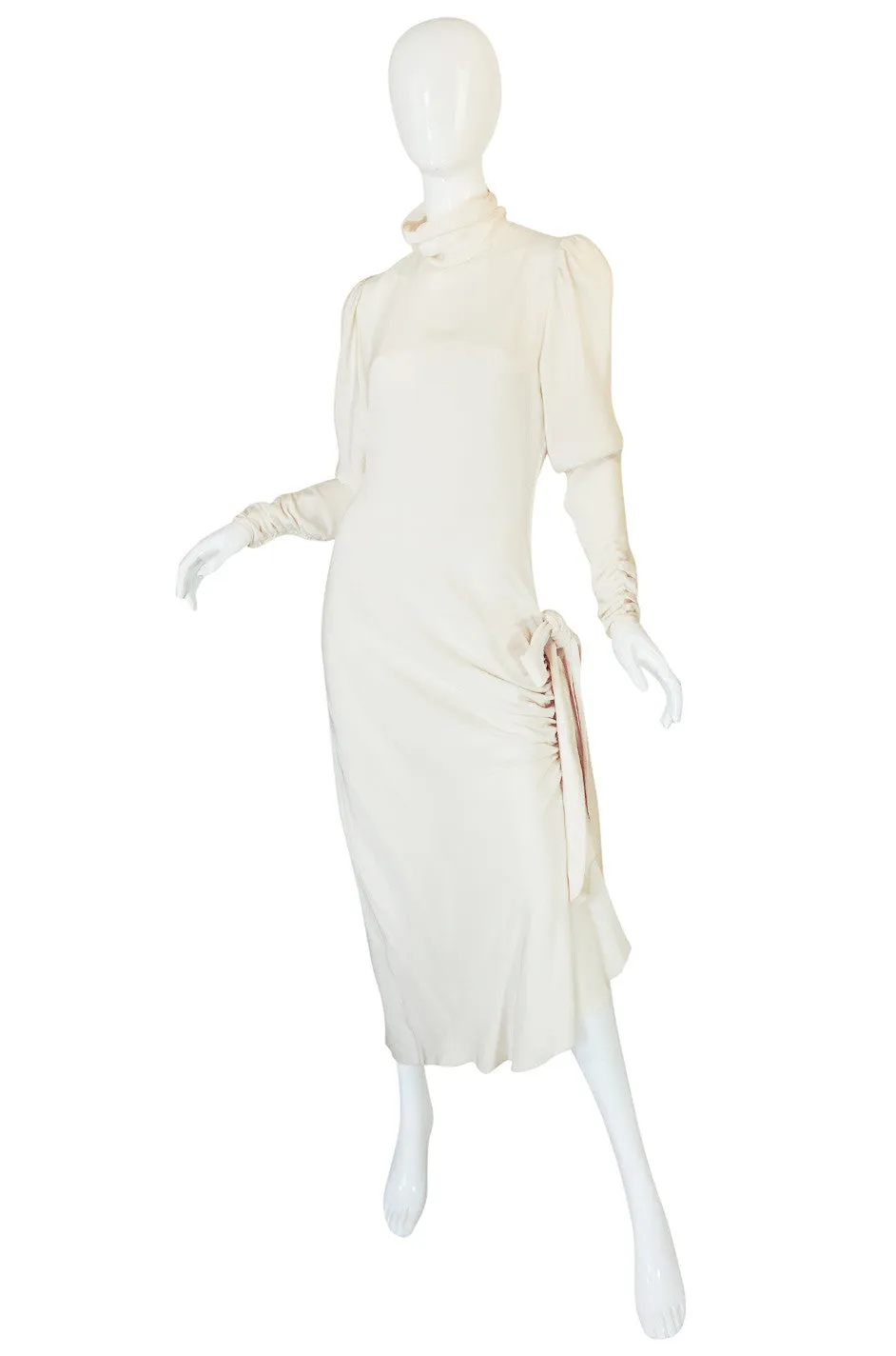 1980s Ivory Silk Dress with Couture Level Finishes