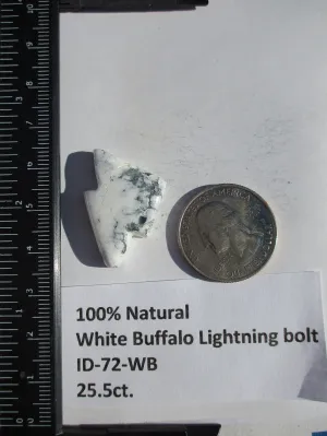 25.5 ct (30x19.5x6 mm) 100% Natural White Buffalo Lightning Bolt Cabochon Gemstone, # ID 72