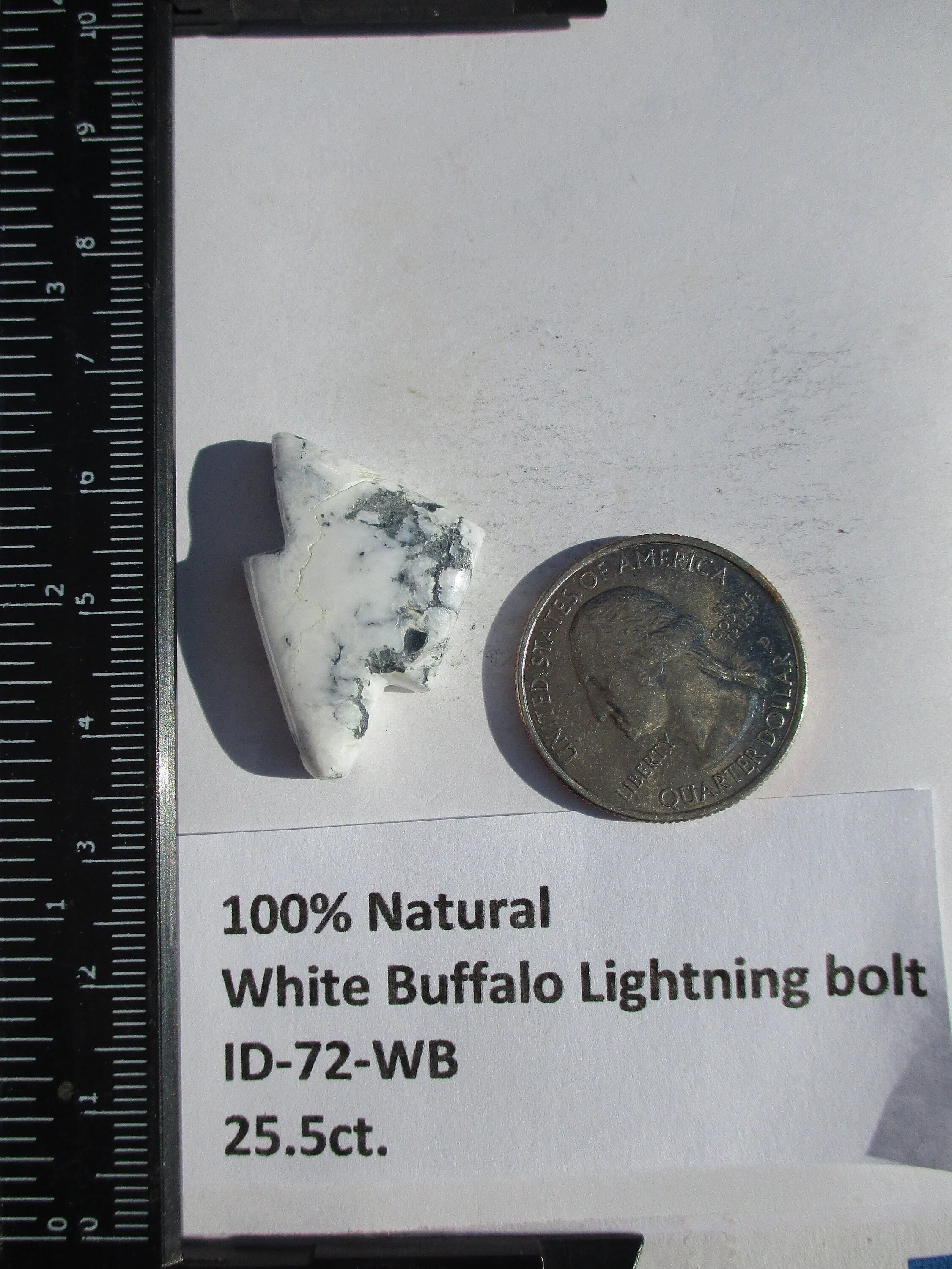 25.5 ct (30x19.5x6 mm) 100% Natural White Buffalo Lightning Bolt Cabochon Gemstone, # ID 72