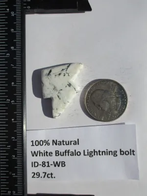 29.7 ct (35x24x5.5 mm) 100% Natural White Buffalo Lightning Bolt Cabochon Gemstone, # ID 81