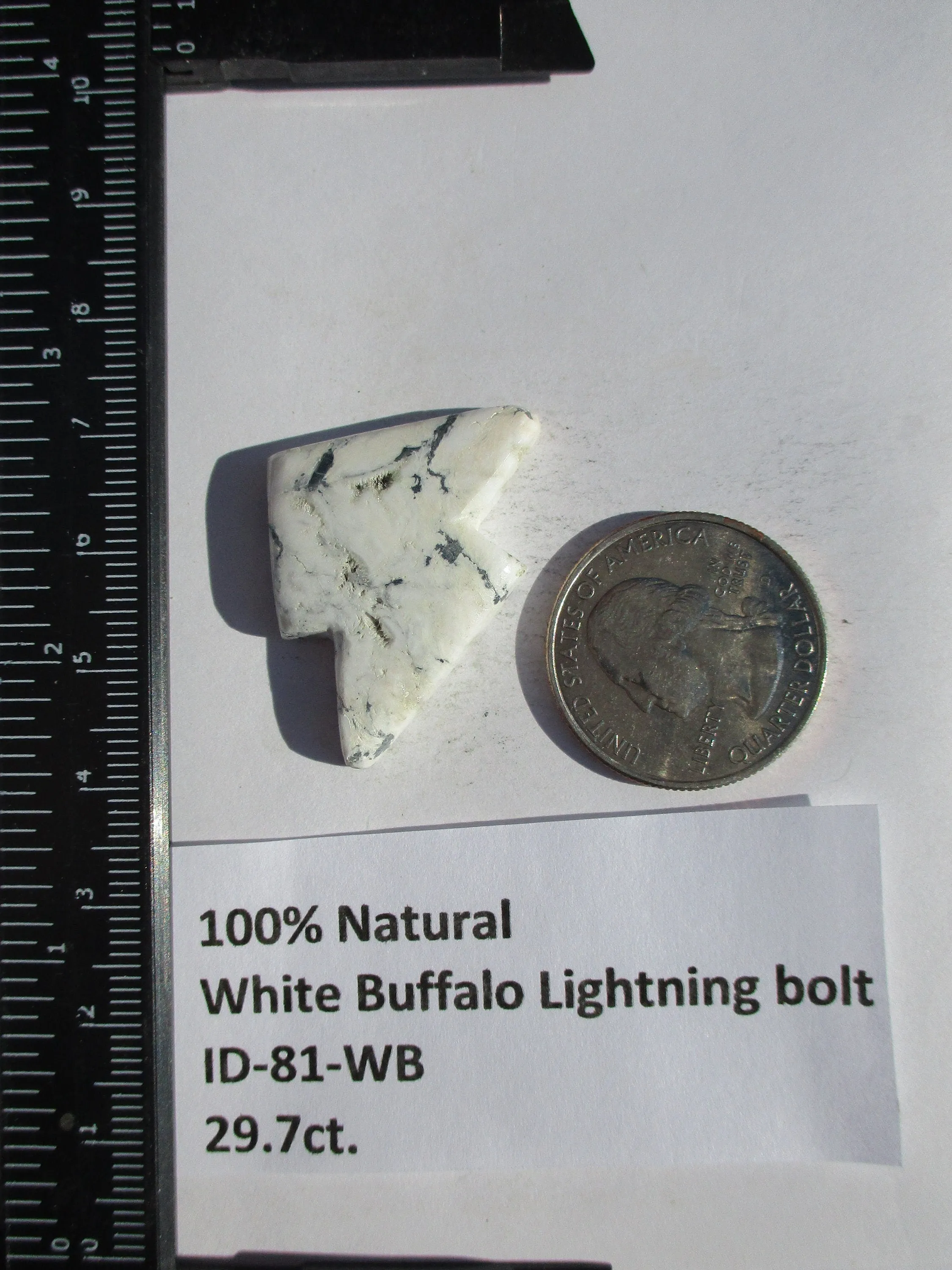 29.7 ct (35x24x5.5 mm) 100% Natural White Buffalo Lightning Bolt Cabochon Gemstone, # ID 81