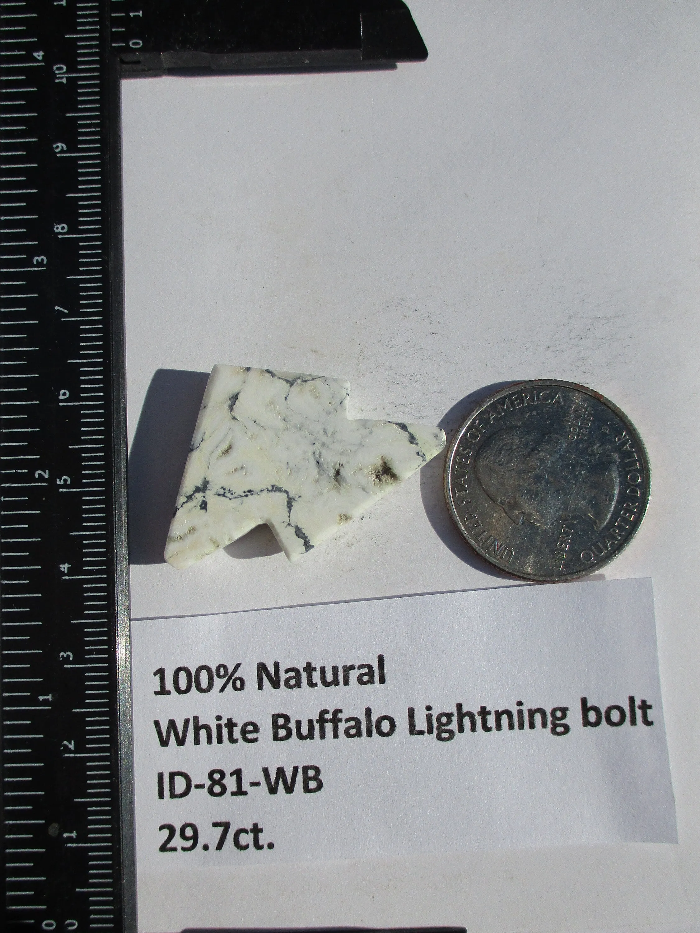 29.7 ct (35x24x5.5 mm) 100% Natural White Buffalo Lightning Bolt Cabochon Gemstone, # ID 81