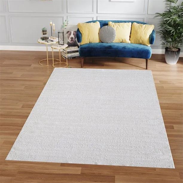 3' x 5' Area Rugs, Soft Woven Area Rug, Rectangular Floor Carpet with Rubber Antislip for Living Room Bedroom Office, Machine Washable Rugs, White