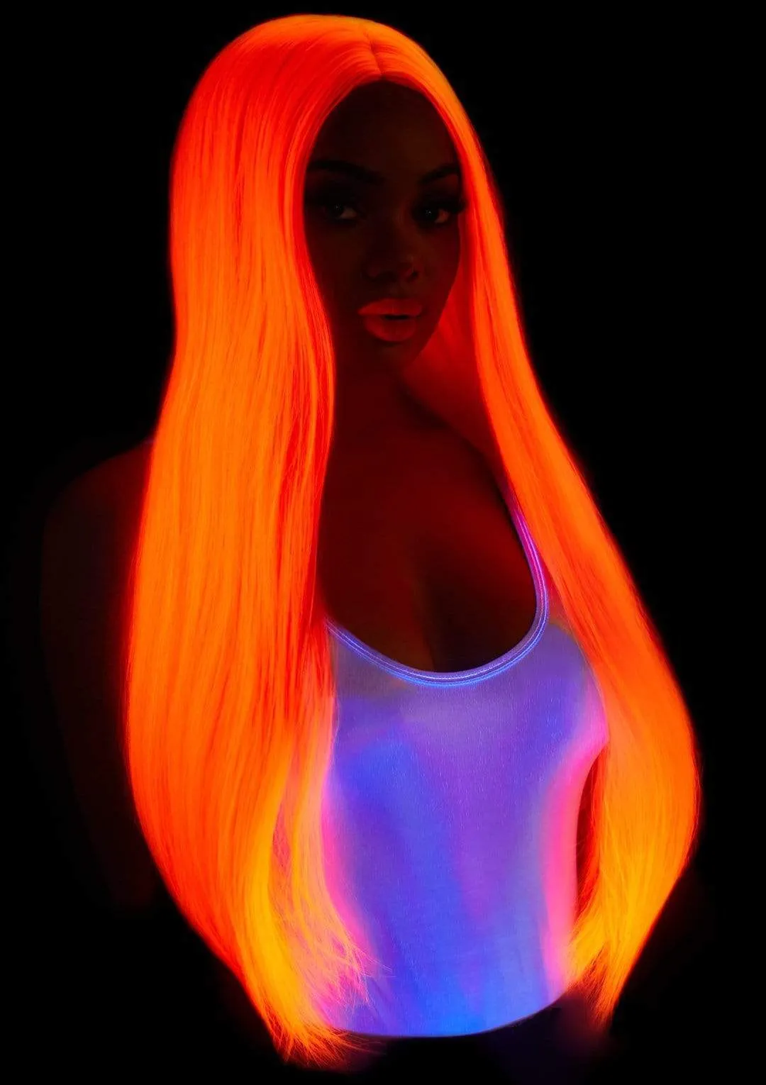 33" Long Straight Center Part Wig - Neon Pink