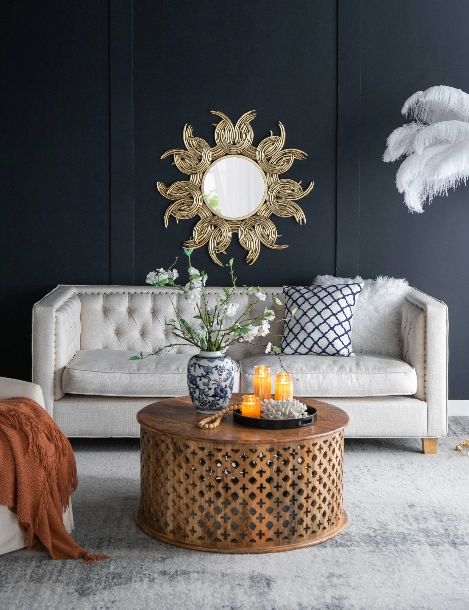 38" Sunburst Metal Decorative Mirror with Gold Finish