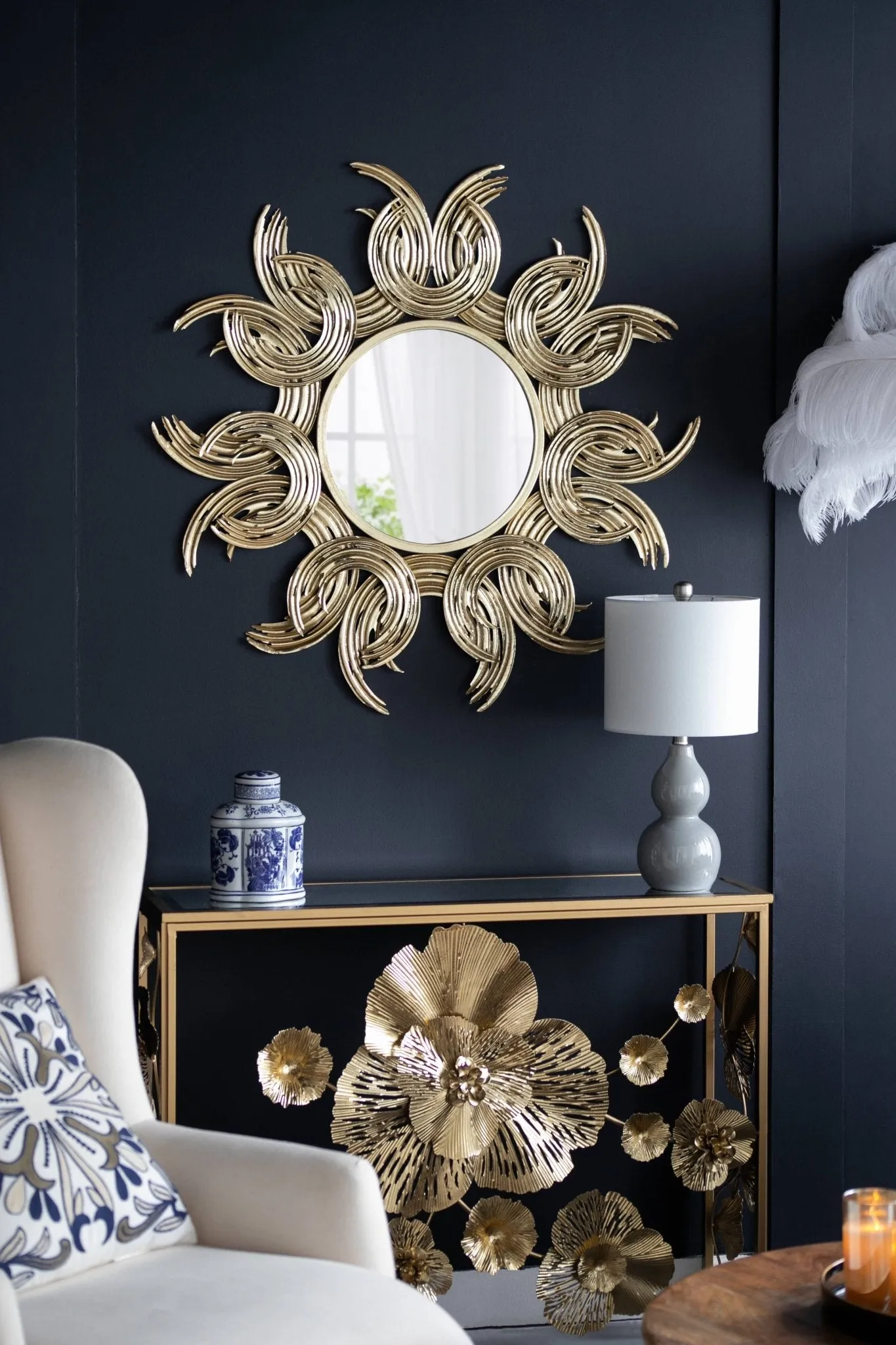38" Sunburst Metal Decorative Mirror with Gold Finish