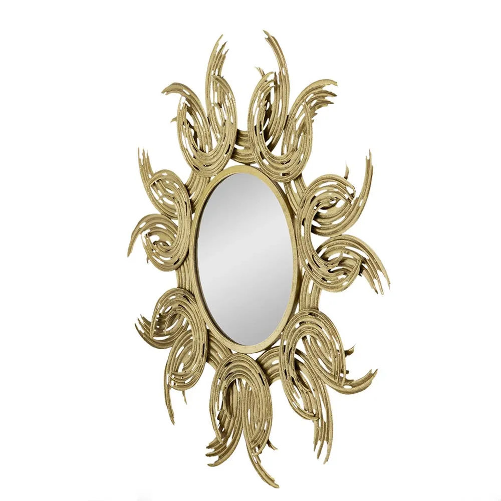 38" Sunburst Metal Decorative Mirror with Gold Finish