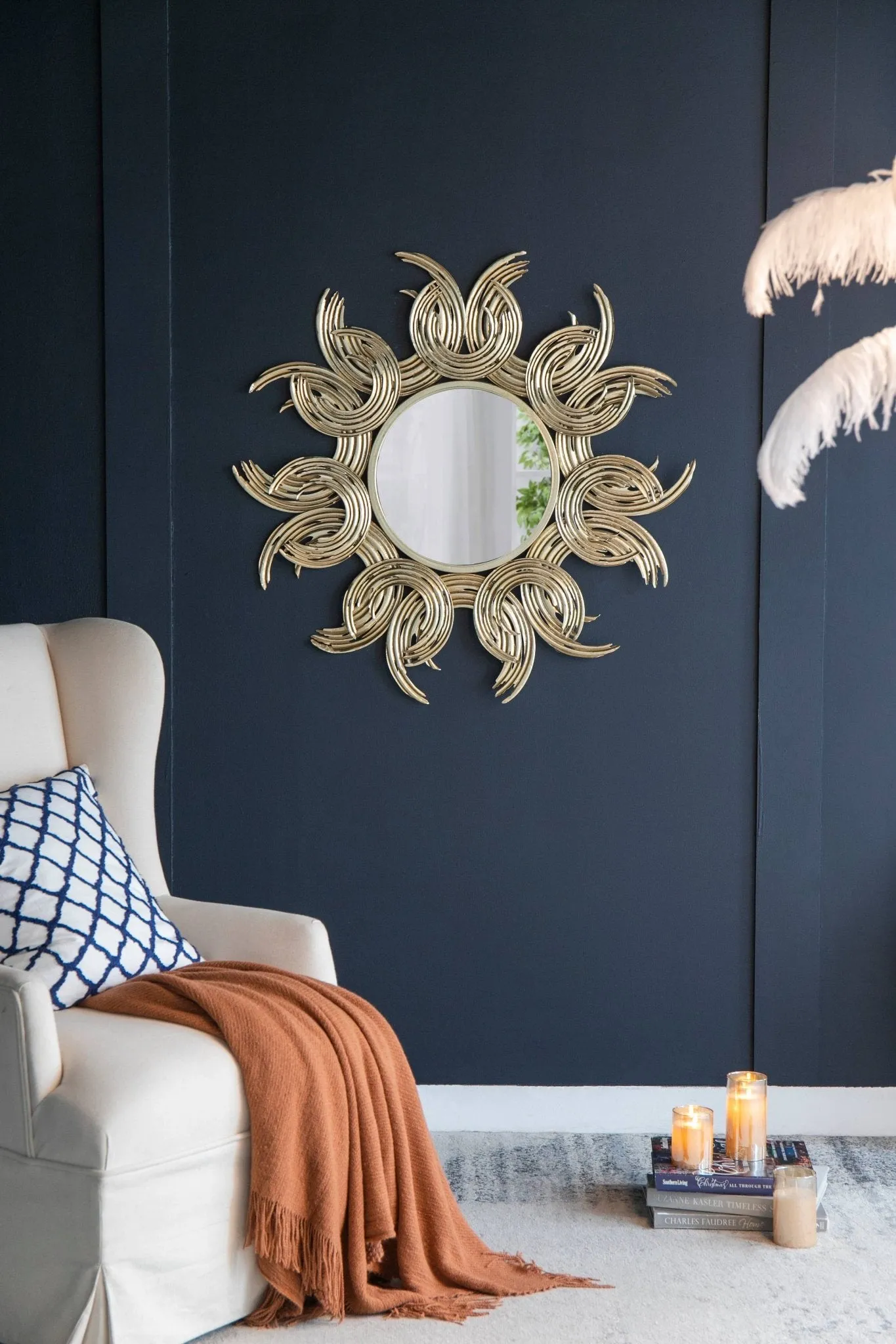 38" Sunburst Metal Decorative Mirror with Gold Finish