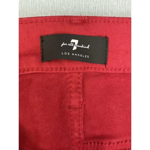 7 FOR ALL MANKIND HIGH WAIST ANKLE SKINNY IN COATED LAVA RED SIZE 27