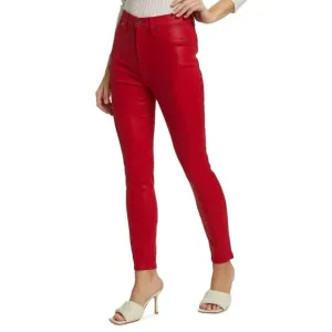 7 FOR ALL MANKIND HIGH WAIST ANKLE SKINNY IN COATED LAVA RED SIZE 27