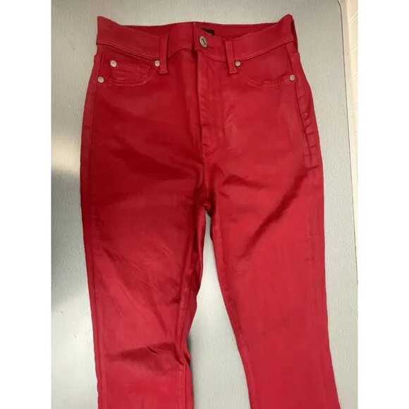 7 FOR ALL MANKIND HIGH WAIST ANKLE SKINNY IN COATED LAVA RED SIZE 27