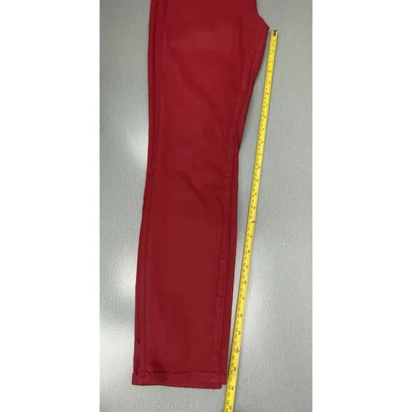 7 FOR ALL MANKIND HIGH WAIST ANKLE SKINNY IN COATED LAVA RED SIZE 27