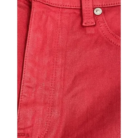 7 FOR ALL MANKIND HIGH WAIST ANKLE SKINNY IN COATED LAVA RED SIZE 27