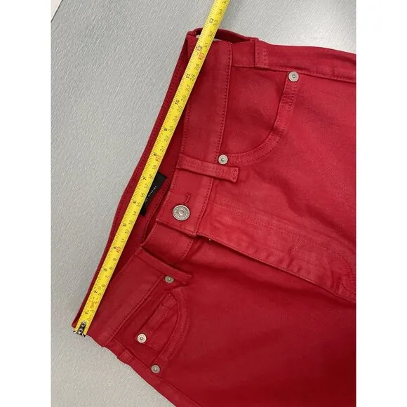 7 FOR ALL MANKIND HIGH WAIST ANKLE SKINNY IN COATED LAVA RED SIZE 27
