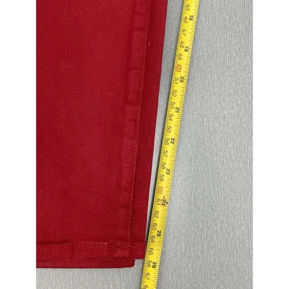 7 FOR ALL MANKIND HIGH WAIST ANKLE SKINNY IN COATED LAVA RED SIZE 27
