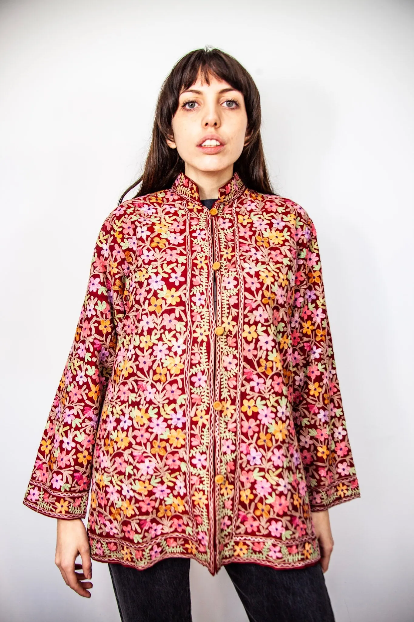 70’s FLORAL EMBROIDERED JACKET / MEDIUM