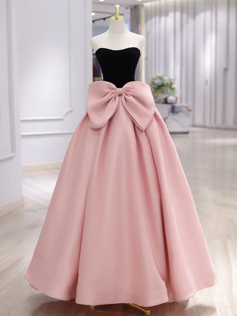 A-Line Sweetheart Neck Pink Long Prom Dress, Pink Long Formal Dress
