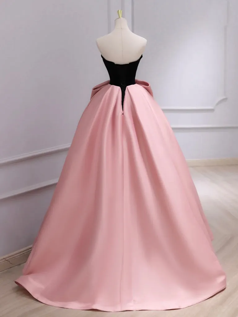 A-Line Sweetheart Neck Pink Long Prom Dress, Pink Long Formal Dress