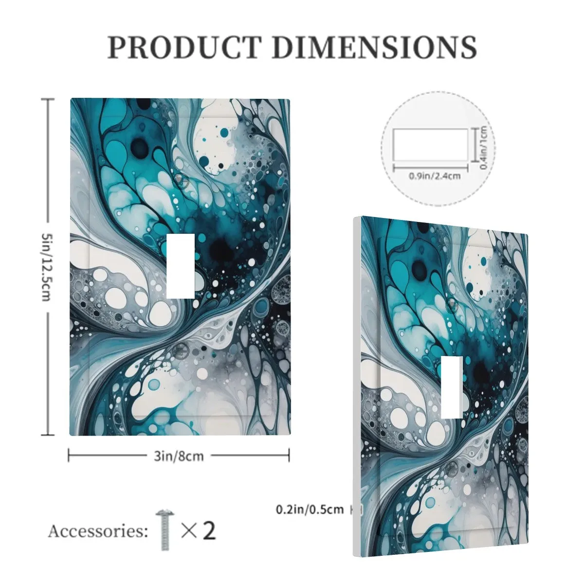 Abstract Art Decorative Switch Plate Cover with Beveled Edges- Teal, Navy, and Gray Acrylic Pour Artwork