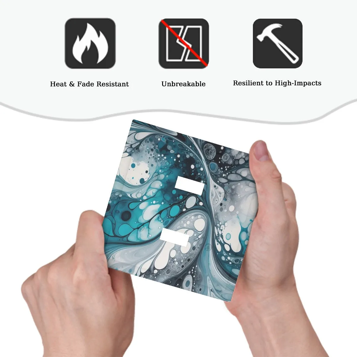 Abstract Art Decorative Switch Plate Cover with Beveled Edges- Teal, Navy, and Gray Acrylic Pour Artwork