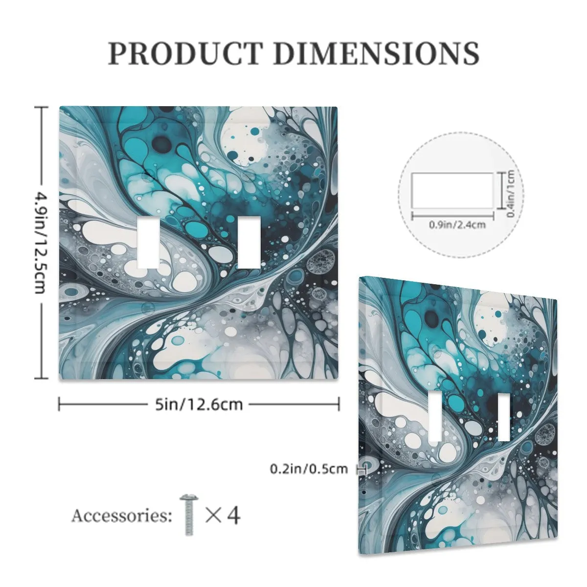 Abstract Art Decorative Switch Plate Cover with Beveled Edges- Teal, Navy, and Gray Acrylic Pour Artwork