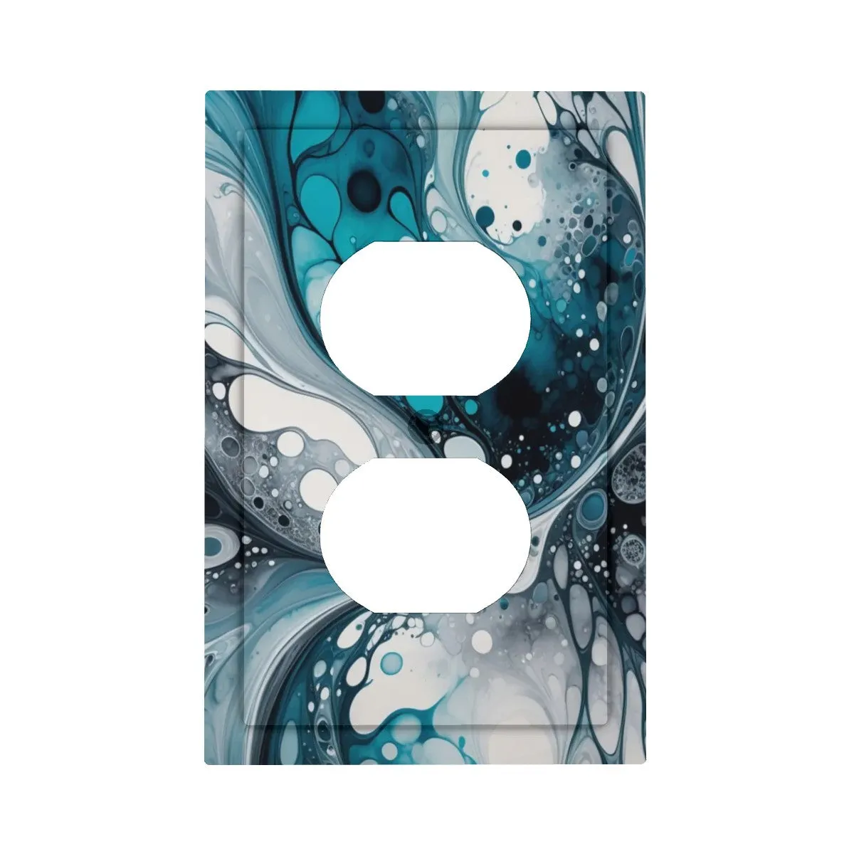 Abstract Art Decorative Switch Plate Cover with Beveled Edges- Teal, Navy, and Gray Acrylic Pour Artwork