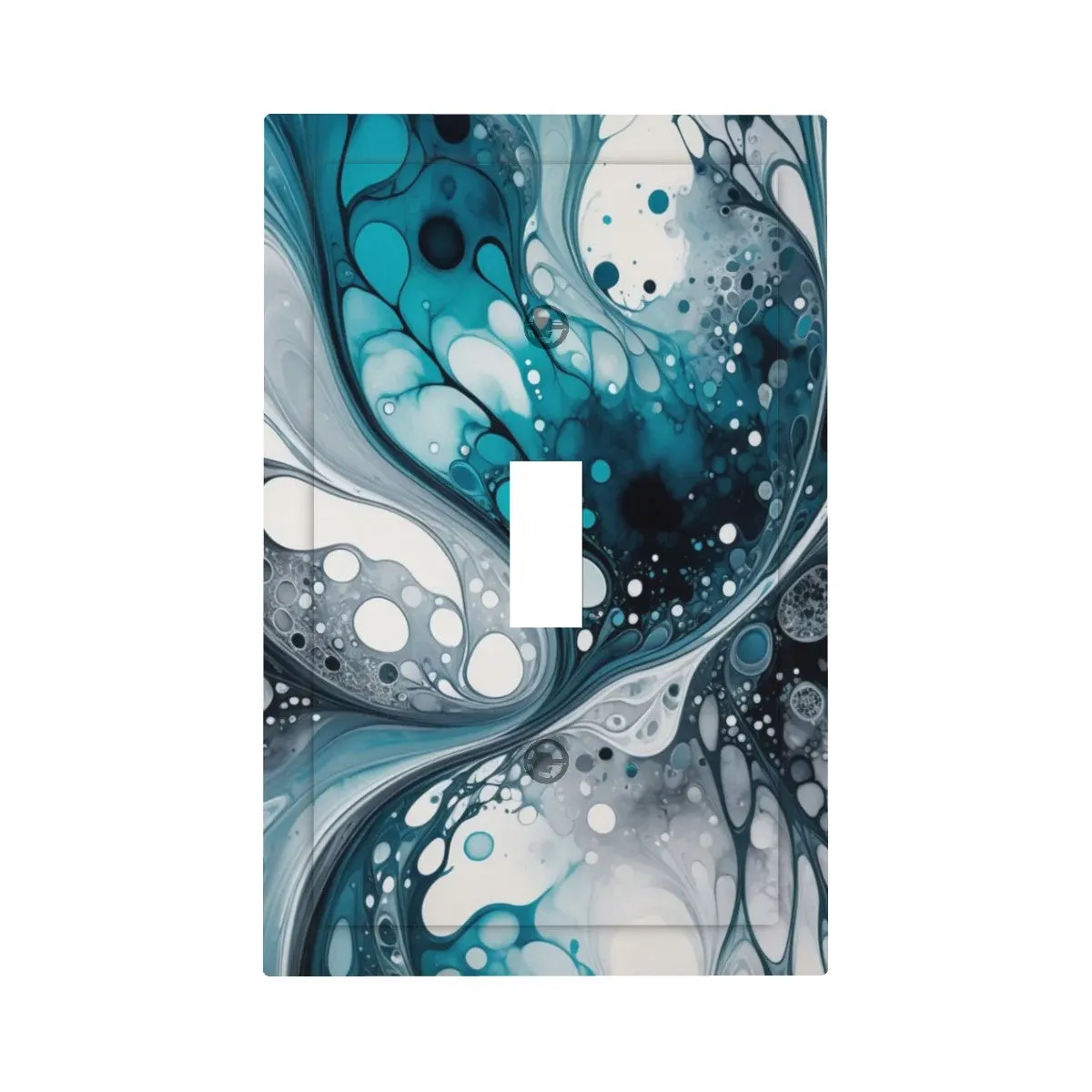 Abstract Art Decorative Switch Plate Cover with Beveled Edges- Teal, Navy, and Gray Acrylic Pour Artwork