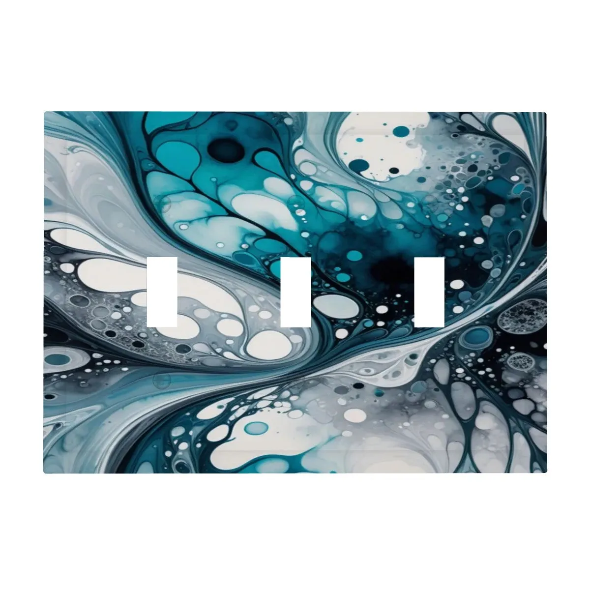 Abstract Art Decorative Switch Plate Cover with Beveled Edges- Teal, Navy, and Gray Acrylic Pour Artwork