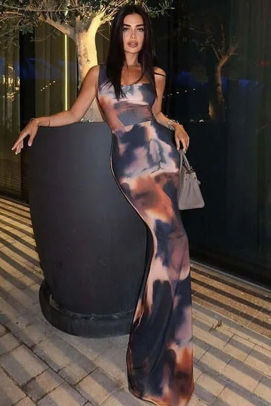 Abstract One-Shoulder Maxi dress