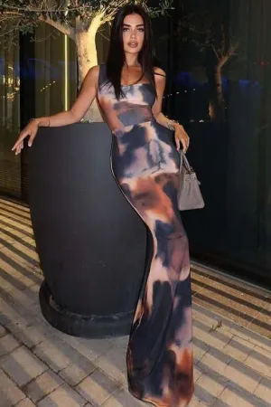 Abstract One-Shoulder Maxi dress