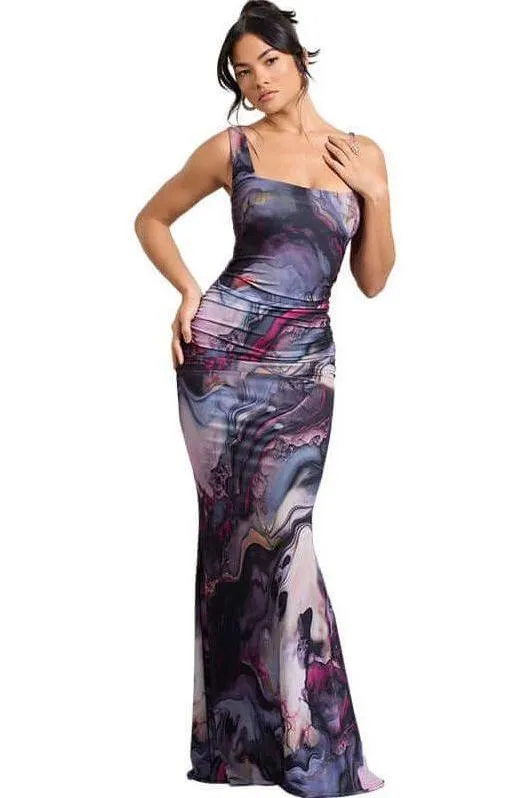 Abstract One-Shoulder Maxi dress