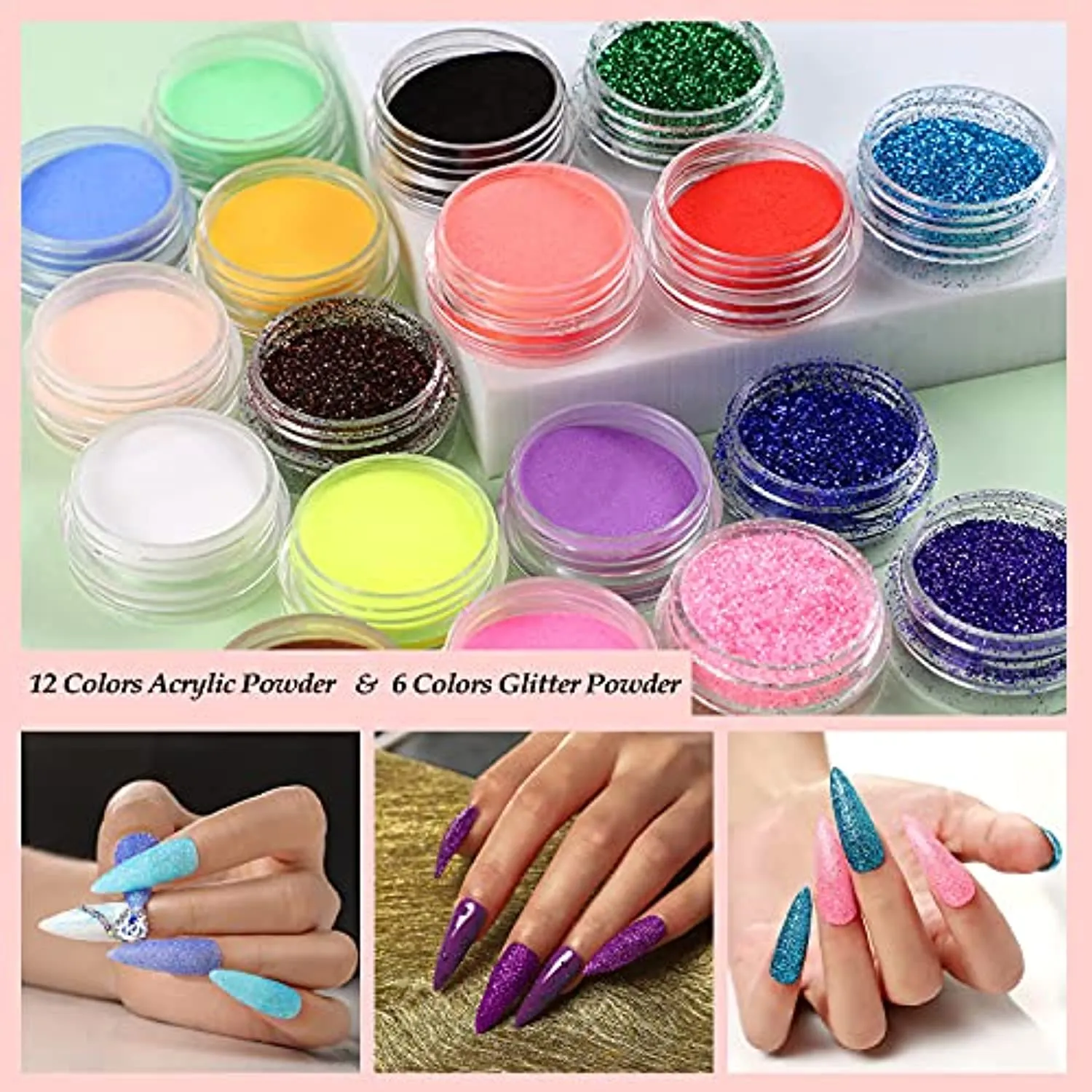 Acrylic Nail Kit with Everything for Beginners 21 Colors Acrylic Powder and Liquid Monomer Set Professional Nail Kit Glitter Powder Nail Rhinestone False Nail Brush Manicure Tools Gift for Women