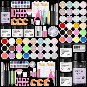 Acrylic Nail Kit with Everything for Beginners 21 Colors Acrylic Powder and Liquid Monomer Set Professional Nail Kit Glitter Powder Nail Rhinestone False Nail Brush Manicure Tools Gift for Women