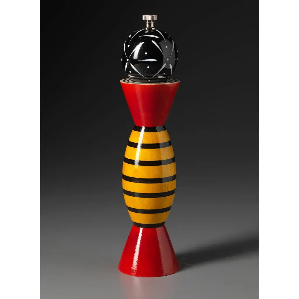 Aero AE-9 in Red, Yellow, Black, and White Wooden Salt Shaker or Pepper Mill Grinder by Robert Wilhelm of Raw Design