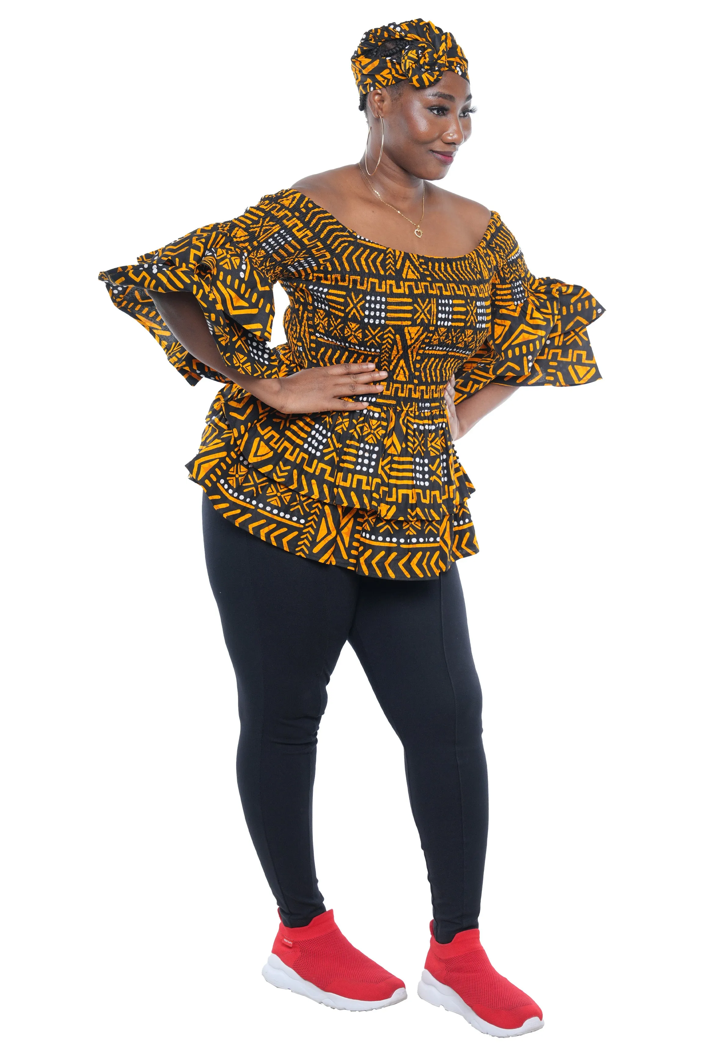 African Double Layer Smocked Top