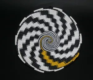 African Telephone Wire Bowl Zulu Basket White Black Yellow Swirl - 7.75" D X 3.75" H
