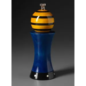 Alpha in Blue, Yellow, and Black Wooden Salt Shaker or Pepper Mill Grinder by Robert Wilhelm of Raw Design
