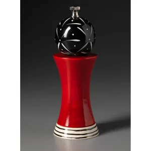 Alpha in Red, Black, and White Wooden Salt Shaker or Pepper Mill Grinder Shaker by Robert Wilhelm of Raw Design