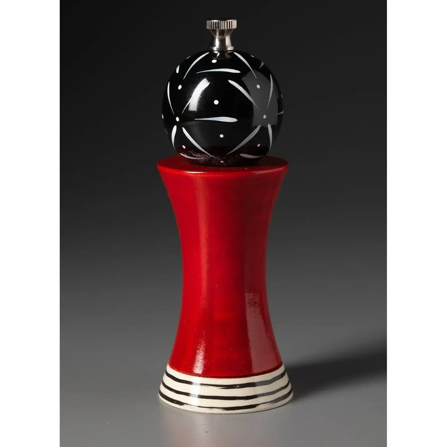 Alpha in Red, Black, and White Wooden Salt Shaker or Pepper Mill Grinder Shaker by Robert Wilhelm of Raw Design