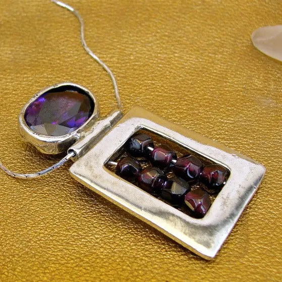 Amethyst Garnet Pendant 925 Sterling Silver Handmade Art  Hadar Designers (H)LAST