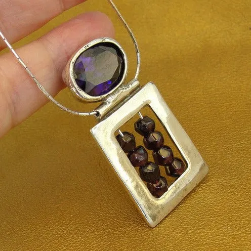 Amethyst Garnet Pendant 925 Sterling Silver Handmade Art  Hadar Designers (H)LAST
