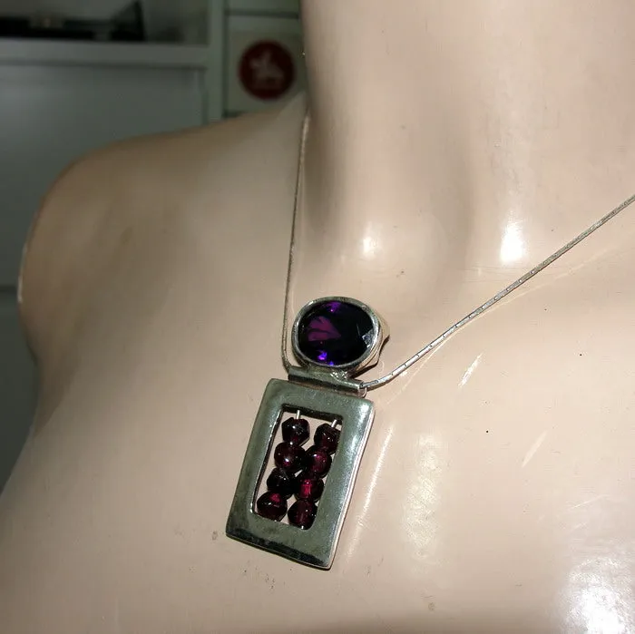 Amethyst Garnet Pendant 925 Sterling Silver Handmade Art  Hadar Designers (H)LAST